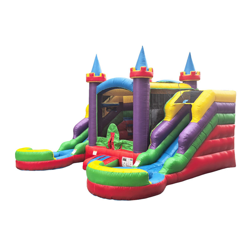 POP JUMP Rainbow Castle Bounce House with Dual Slide Combo